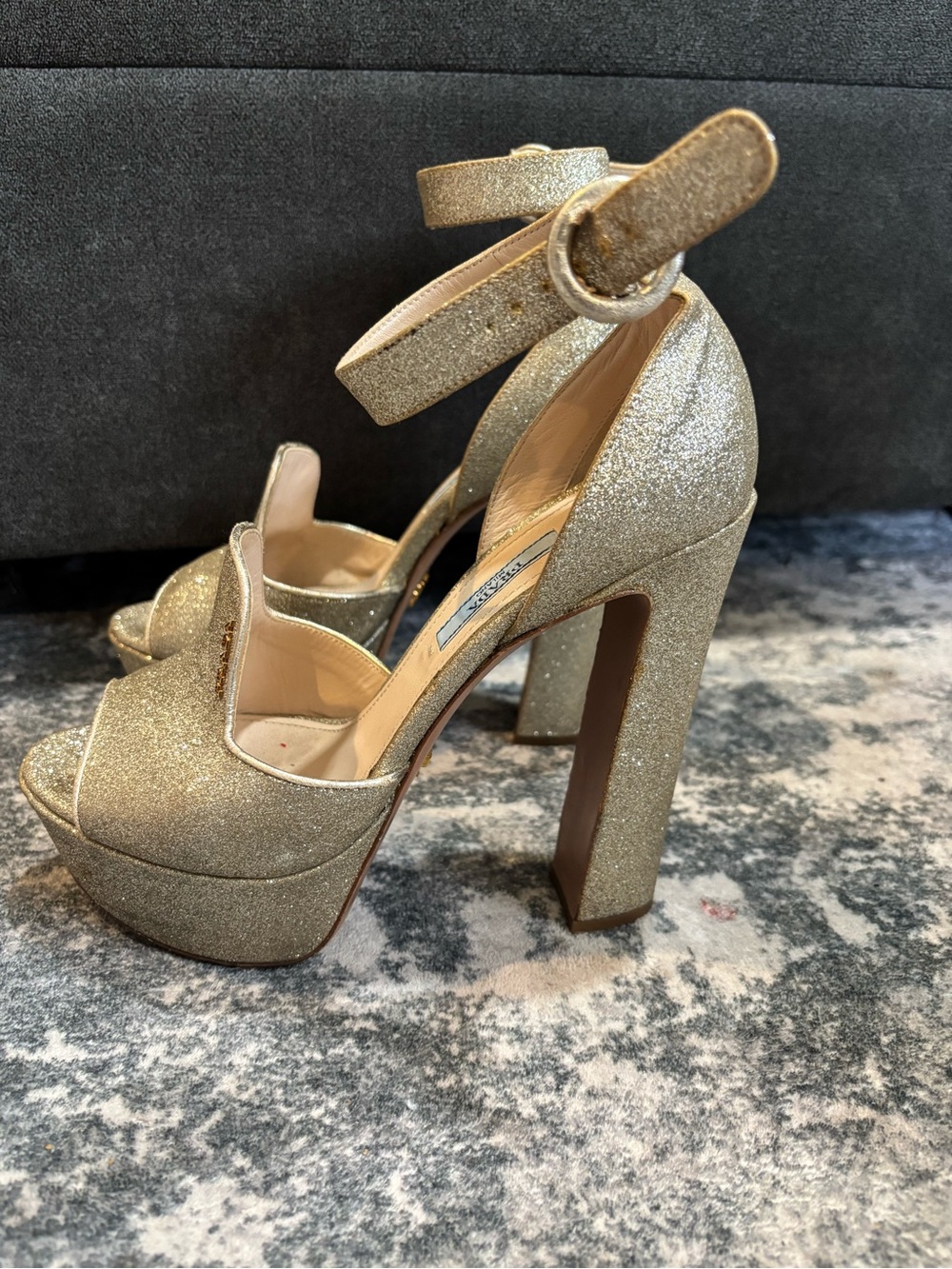 Glitter Prada Platform heels Gold color